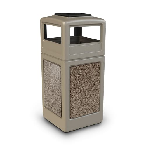 Commercial Zone PolyTec 42 Gallon Trash Container Ashtray Lid, Beige with Riverstone Panels